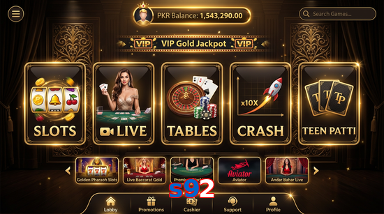 Main screen of S92 casino page for PK players