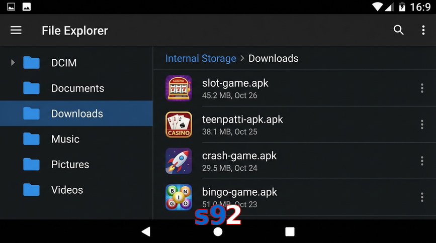 Main screen of S92 gameapk page for PK players